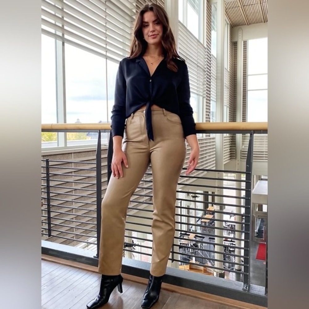 Aritzia Wilfred Vegan Leather Melina Pant Tan 8